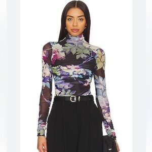 NICHOLAS Harmony Funnel Shirred L/s Top in Black Antique‎ Floral Mesh US size 2